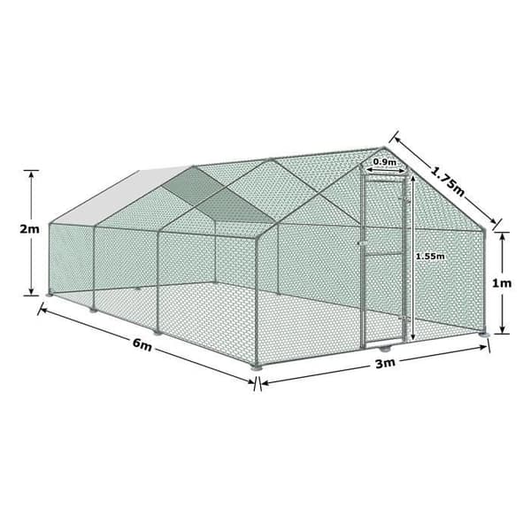 Hönshus - LARS360 - 3 x 6 x 2 m - Skärmtak - Galvaniserat stål