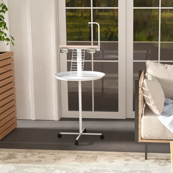 Rootz Bird Table - Bird Abborre Stativ - Papegoja Lekställ - Stål & Trä - 2 skålar i rostfritt stål - Bärbar - 60cm x 138cm
