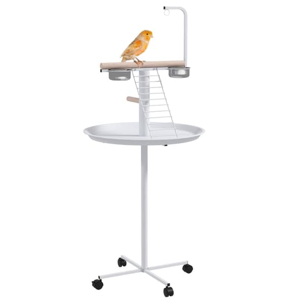 Rootz Bird Table - Bird Abborre Stativ - Papegoja Lekställ - Stål & Trä - 2 skålar i rostfritt stål - Bärbar - 60cm x 138cm