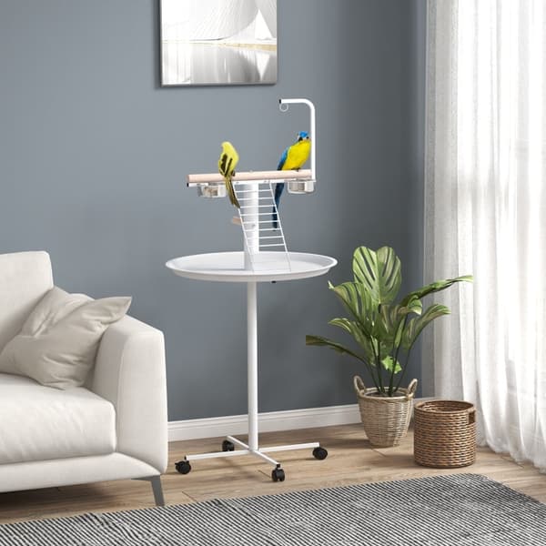 Rootz Bird Table - Bird Abborre Stativ - Papegoja Lekställ - Stål & Trä - 2 skålar i rostfritt stål - Bärbar - 60cm x 138cm
