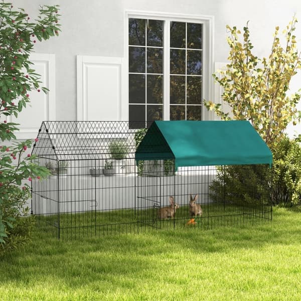 Rootz aflukke til små dyr - Udendørs indhegning til kæledyr - Kraveplads til kæledyr - Stålramme - Oxford Polyester - Jordspyd - 220 cm x 85 cm x 103