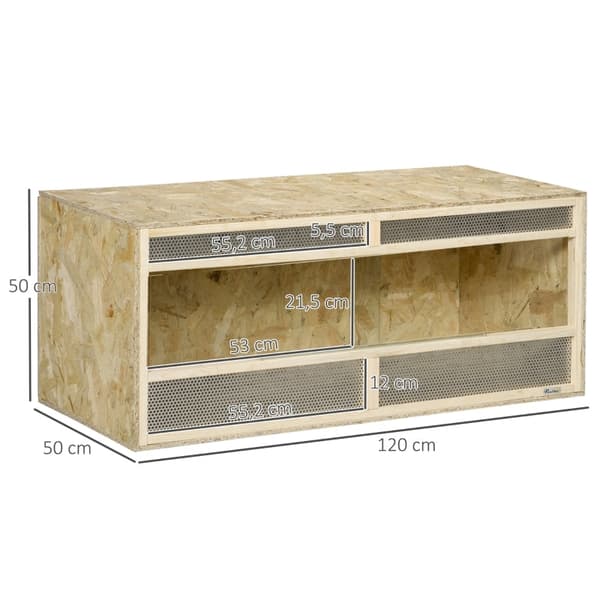 Rootz Terrarium - Krybdyrhabitat - Vivarium - OSB plader - Glasdøre - Termisk isolering - Varmemåtte integration - 120cm x 50cm x 50cm