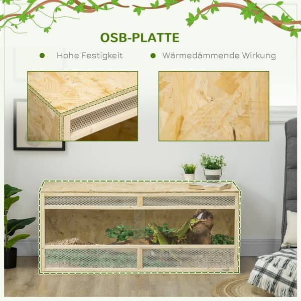 Rootz Terrarium - Krybdyrhabitat - Vivarium - OSB plader - Glasdøre - Termisk isolering - Varmemåtte integration - 120cm x 50cm x 50cm