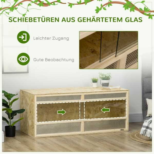 Rootz Terrarium - Krybdyrhabitat - Vivarium - OSB plader - Glasdøre - Termisk isolering - Varmemåtte integration - 120cm x 50cm x 50cm