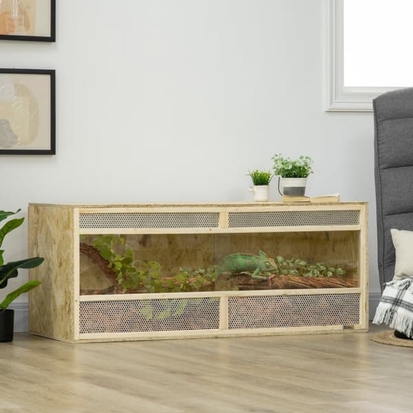 Rootz Terrarium - Krybdyrhabitat - Vivarium - OSB plader - Glasdøre - Termisk isolering - Varmemåtte integration - 120cm x 50cm x 50cm
