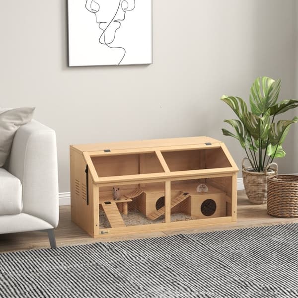 Rootz smådyrsbur - Gnaverhus - Hamsterbur - Bæredygtige træmaterialer - Rummeligt design - Nem adgang - 85 cm x 45 cm x 44 cm