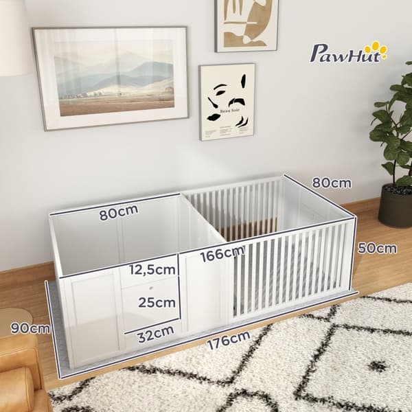Rootz valplåda för nyblivna hundmödrar - Valpfödelselåda - Hundlekhage - Furu MDF - Justerbar dörr - Vindtät - Hygiendyna - 166cm x 80cm x 50cm