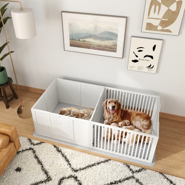 Rootz valplåda för nyblivna hundmödrar - Valpfödelselåda - Hundlekhage - Furu MDF - Justerbar dörr - Vindtät - Hygiendyna - 166cm x 80cm x 50cm