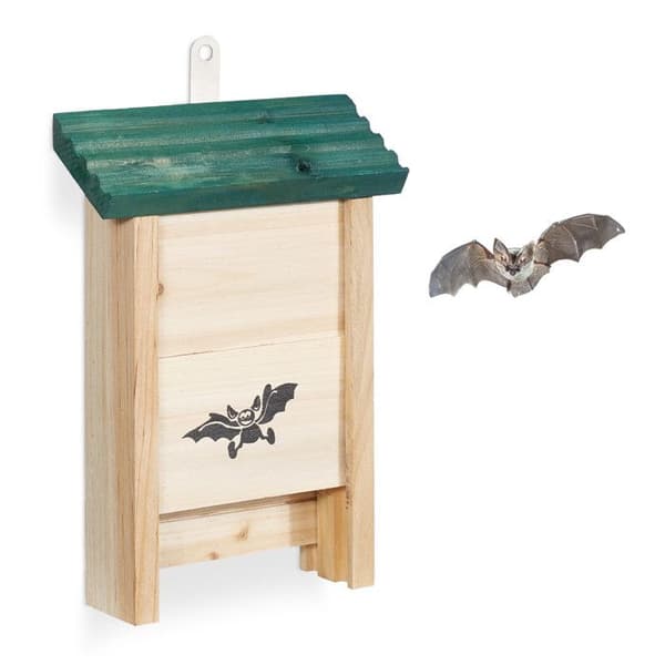 Relaxdays, Fladdermushus, Hus, Obehandlat Gran, Box, HxBxD: 25,5 x 18 x 6 cm, Natur/Grön