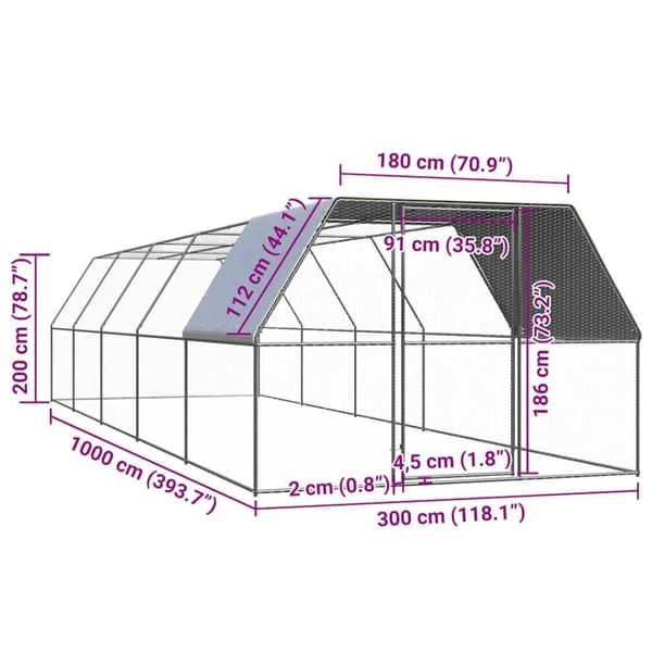 Kanahäkki 3x10x2 m galvanoitu teräs