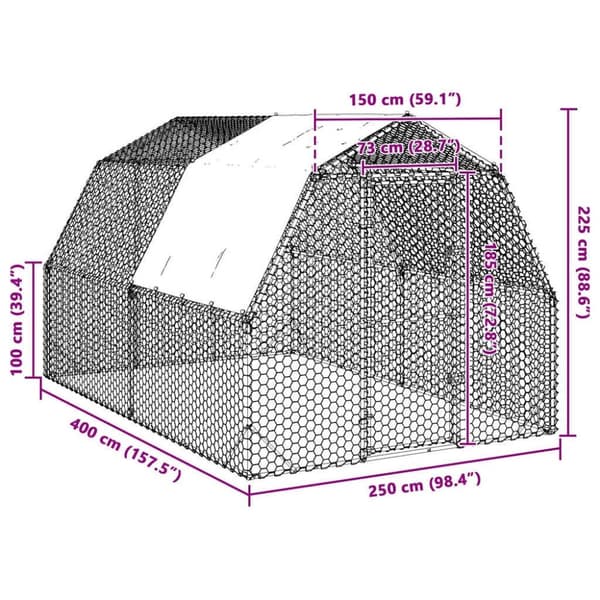vidaXL Hönsgård med tak 2,5x4x2,25 m galvaniserat stål