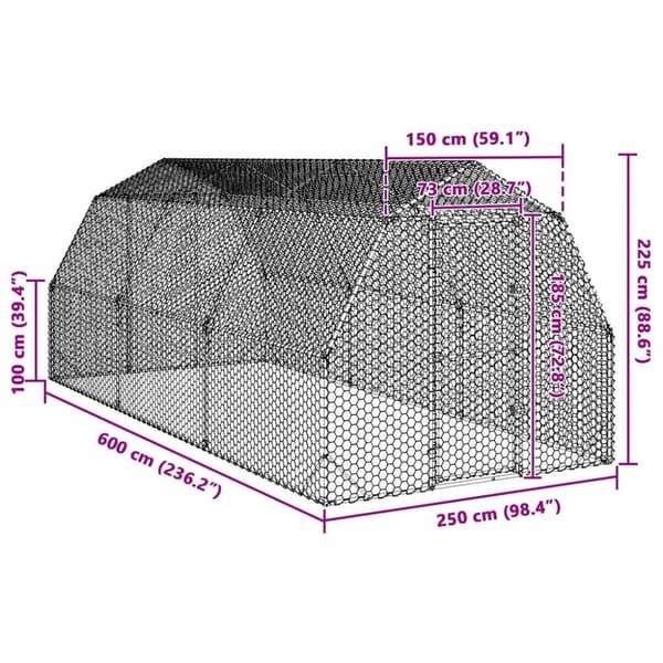 vidaXL Kanan juoksu 2,5x6x2,25 m galvanoitua terästä