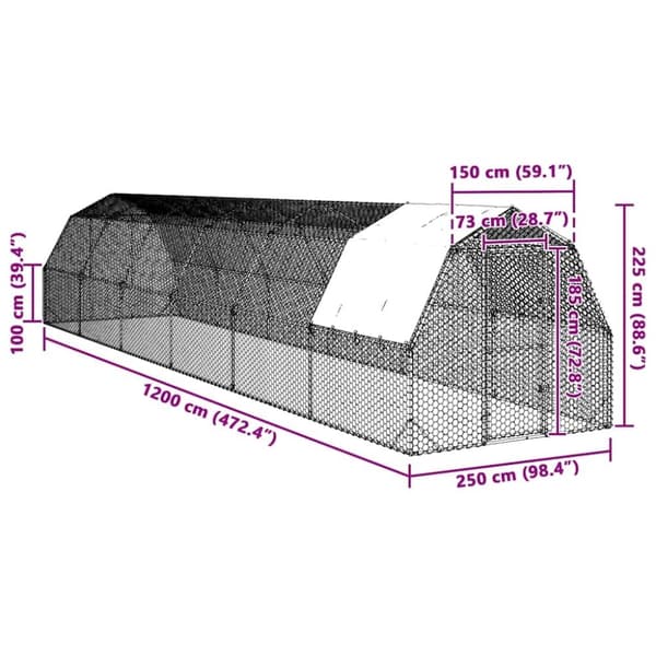 vidaXL Kanan juoksu katolla 2,5x12x2,25 m galvanoitua terästä