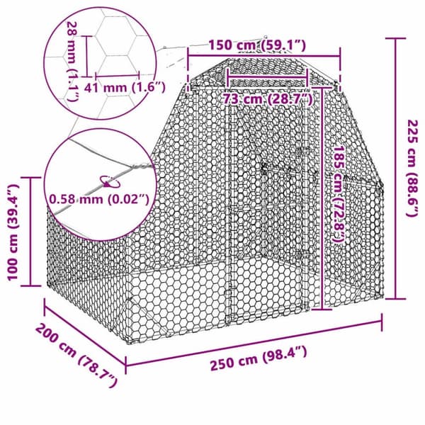 vidaXL hønsegård med tag 2,5x2x2,25 m galvaniseret stål