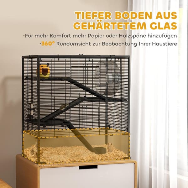 Rootz 4 Tier Hamster Cage - gnagarehöljet - Små djurens livsmiljö - Hemdrat glas - 78,5 cm x 48,5 cm x 80 cm