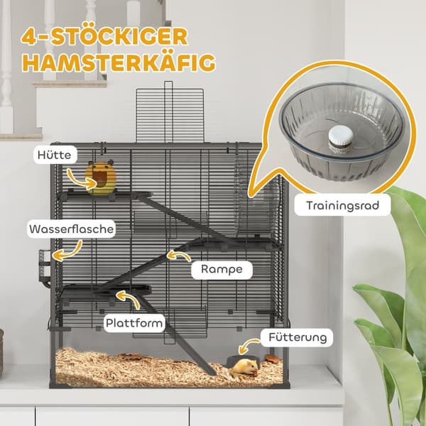Rootz 4 Tier Hamster Cage - gnagarehöljet - Små djurens livsmiljö - Hemdrat glas - 78,5 cm x 48,5 cm x 80 cm