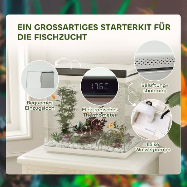 Rootz 26 liter akvariumsæt - fisketank - LED tændt akvarium - stille drift - 38 cm x 26 cm x 37,6 cm