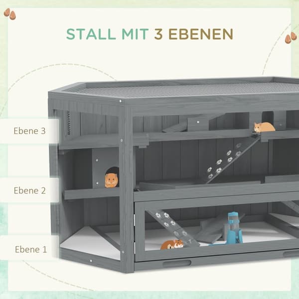 Rootz 3 Level Hamster Cage - Small Animal Home - Multi -Tier -indkapsling - Optimal ventilation - 115 cm x 60 cm x 55 cm