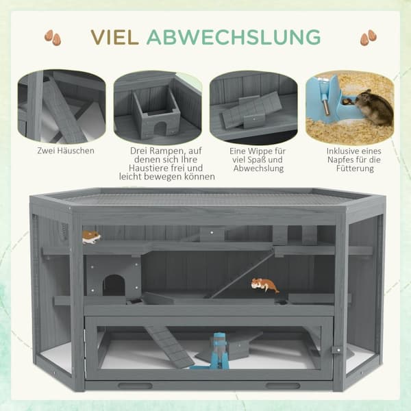 Rootz 3 Level Hamster Cage - Small Animal Home - Multi -Tier -indkapsling - Optimal ventilation - 115 cm x 60 cm x 55 cm