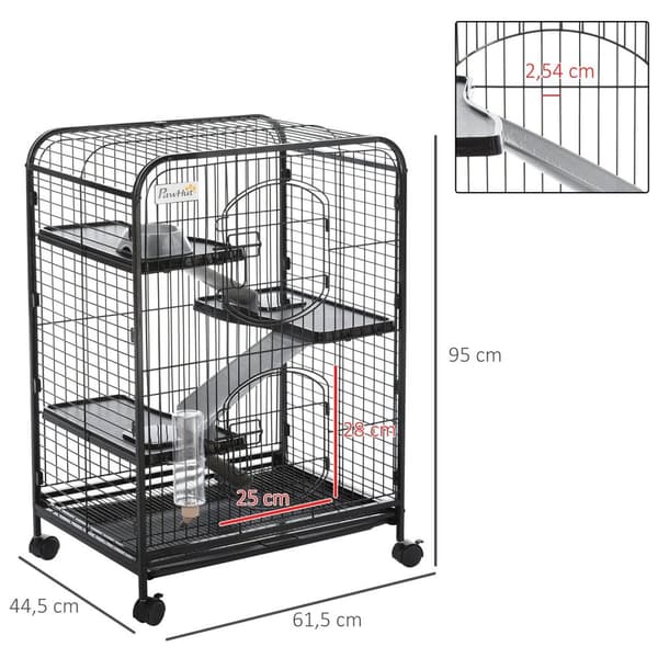 Rootz 3 -lags rulle lille dyrebur - gnaverindkapsling - kæledyr hjem - let adgang og transport - 64 x 43,5 x 93 cm