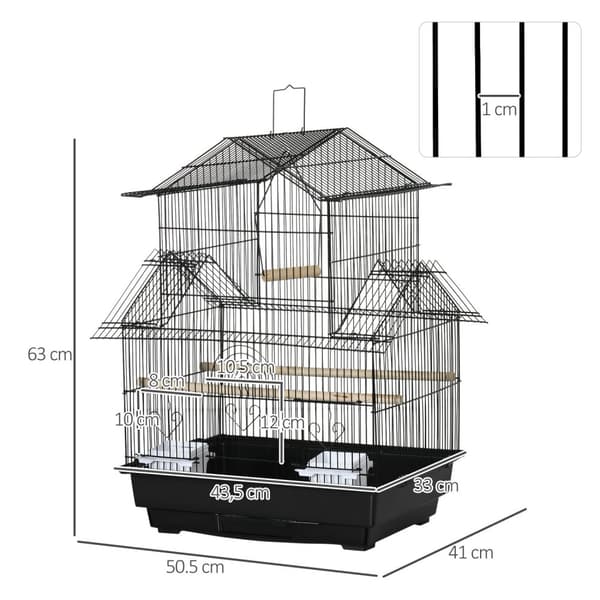 Rootz Aviary House - Bird Cage - Bird Shelter - Rummelig design - 50,5 x 41 x 63 cm - Sort