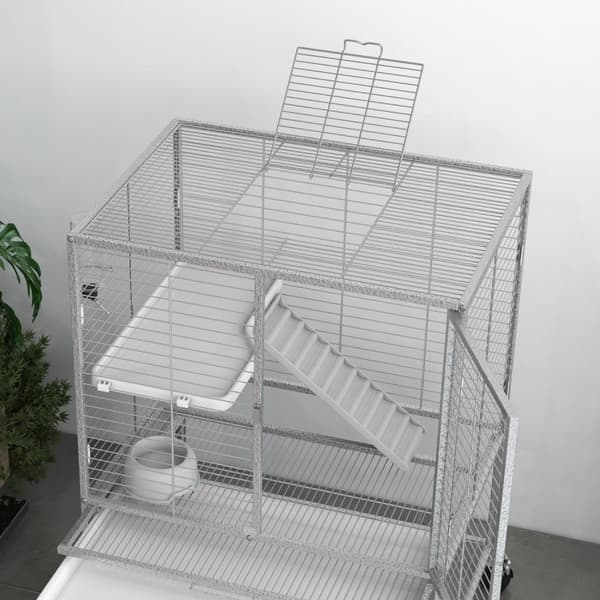 Rootz Cage til små dyr - Mobil habitat - ilderindkapsling - 2 niveauer og hjul - 61,5 cm x 44,5 cm x 86 cm grå
