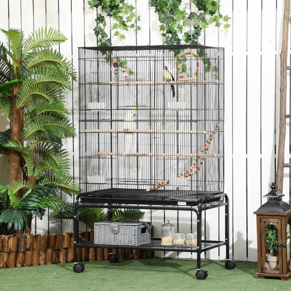 Rootz Bird Cage on Penels - Aviary - Parrot -kotelo - Helppo puhdistus - 79 x 49 x 133 cm - musta