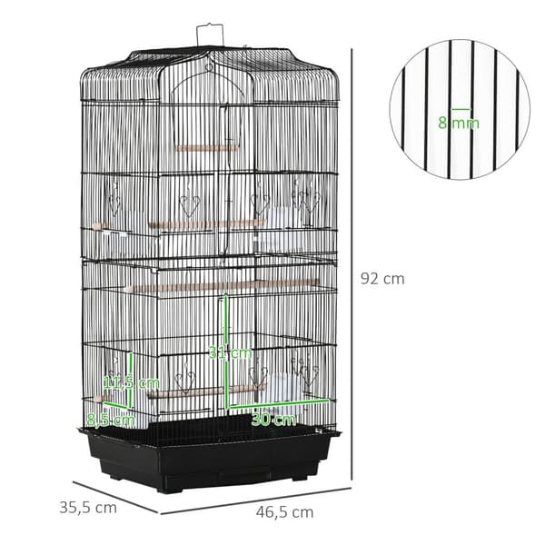 Rootz Bird Cage Aviary - Bird Shelter - Canopy Sanctuary - Aftageligt droppingsbræt - 46,5 x 35,5 x 92 cm
