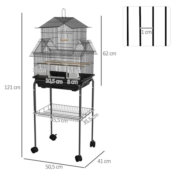 Rootz Bird Cage Birdhouse - Aviary House - Bird Shelter - Easy Cleaning & Transport - 50,5L X 41W X 121H CM