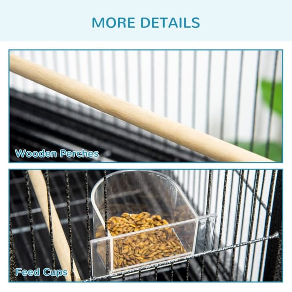 Rootz Bird Cage Portable Aviary - Mobile Bird -kotelo - Rolling jalusta - Tilava muotoilu - 77 x 47 x 163 cm musta ja harmaa