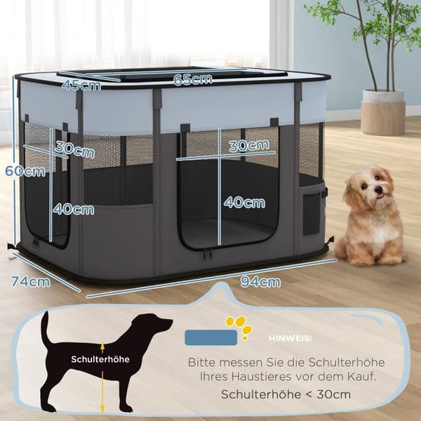 Rootz Foldble Pet Play Run - Puppy PlayPen - Kissanpentu kotelo - Ilmanvaihto - 94x74x60cm - kannettava säilytyslaukku sisä-/ulkokäyttöön