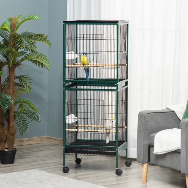 Rootz Suuri Double jalusta lintuhäkki - Aviary - Lintukotelo - Tilava terässuunnittelu - 51,5W x 50d x 140h cm