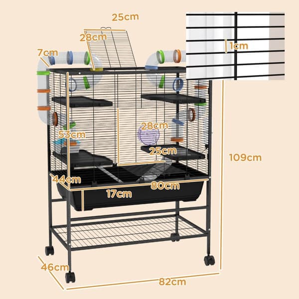 Rootz Hamster Cage med rør - gnaverhus - Small Animal Habitat - Øvelse sjov - 109 cm x 82 cm x 46 cm, sort