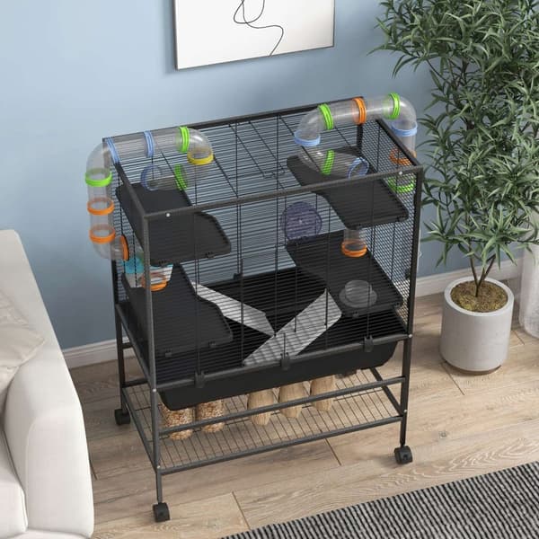 Rootz Hamster Cage med rør - gnaverhus - Small Animal Habitat - Øvelse sjov - 109 cm x 82 cm x 46 cm, sort