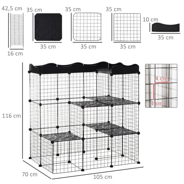 Rootz Modular Lille kæledyrsbur - Zoo -kabinet - Kanin Hutch - Safe Play Space - 105 x 70 x 116 cm