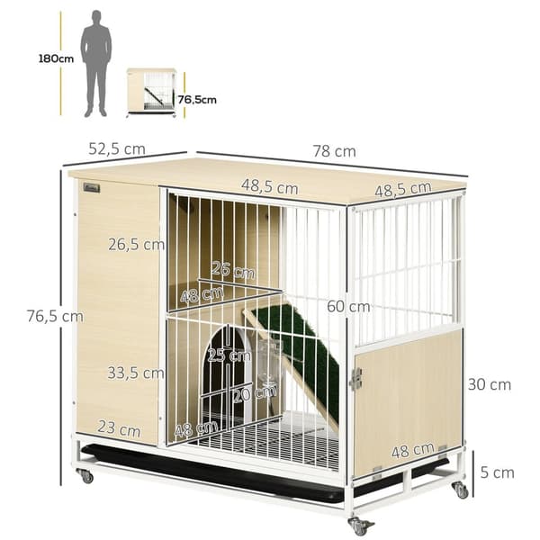 Rootz Rabbit Cage Hutch - Kanin koti pyörillä - Pieni lemmikkitalo - Helppo puhdas lokero - 78 cm x 52,5 cm x 76,5 cm