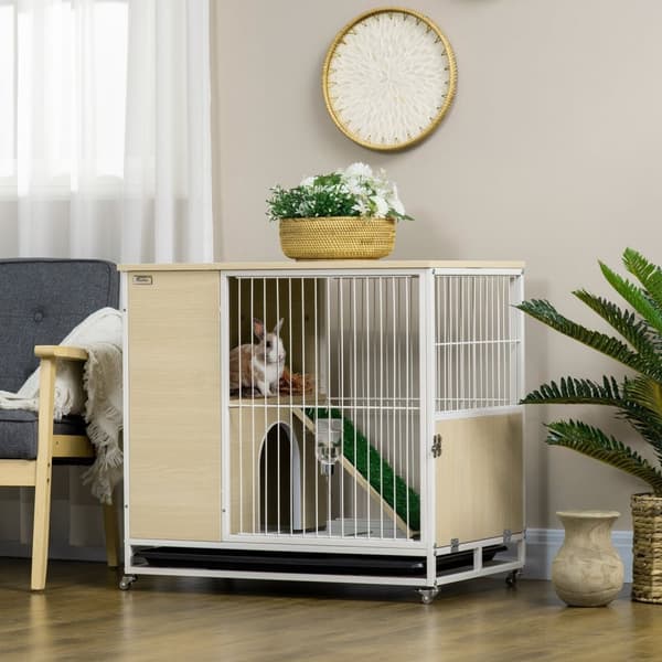 Rootz Rabbit Cage Hutch - Kanin koti pyörillä - Pieni lemmikkitalo - Helppo puhdas lokero - 78 cm x 52,5 cm x 76,5 cm
