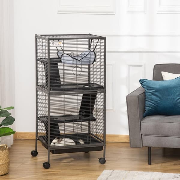 Rootz Pienin eläinhäkki - Rullattava jyrsijöiden elinympäristö - 3 tason PET -kotelo - helppo liikkuvuus - 52 cm x 52 cm x 113,5 cm