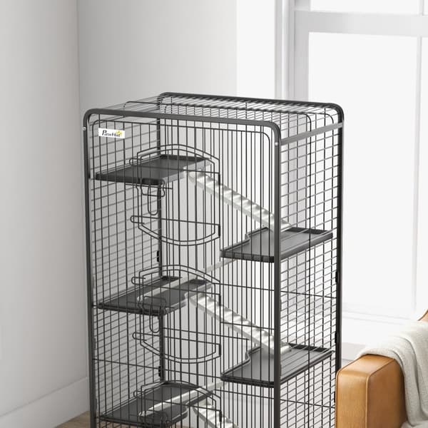 Rootz Small Animal Cage - Kæledyrskabeling - Hutch - Med hjul & ramper - Nem adgang - 64 cm x 43,5 cm x 131 cm