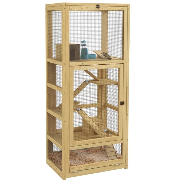 Rootz Wooden 5 -tasoinen häkki - Hamsterin kotelo - Pienin eläinten elinympäristö - tilava suunnittelu - 54 x 38 x 131 cm