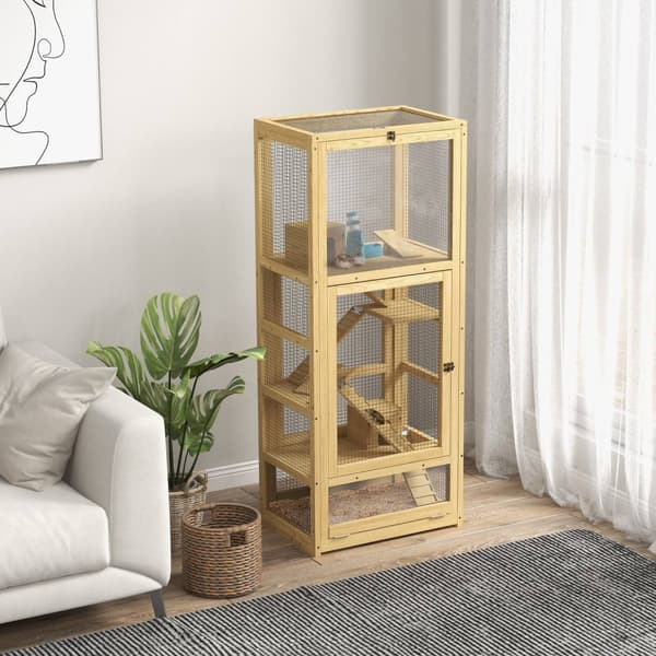 Rootz Wooden 5 -tasoinen häkki - Hamsterin kotelo - Pienin eläinten elinympäristö - tilava suunnittelu - 54 x 38 x 131 cm