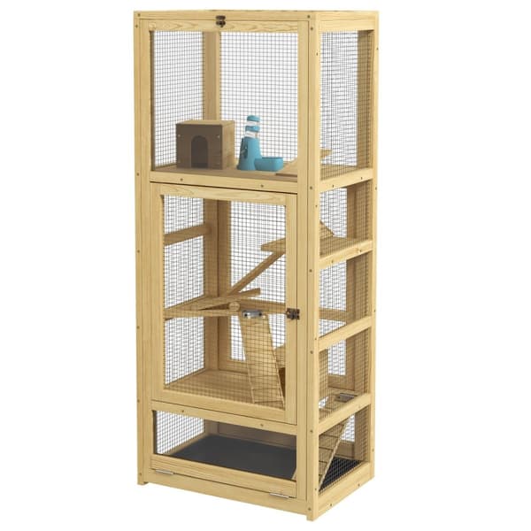 Rootz Wooden 5 Level Cage - Hamster -indkapsling - Small Animal Habitat - Rummelig design - 54 x 38 x 131 cm