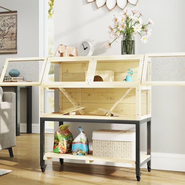 Rootz Wooden Dwarf Hamster Cage - Small Animal House - To -etagers kæledyrsindkapsling - Opbevaring og mobilitet - 87 x 43 x 101 cm