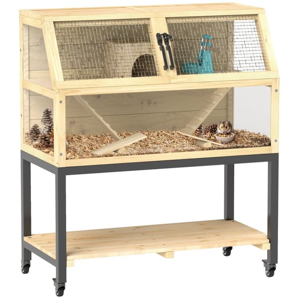 Rootz Wooden Dwarf Hamster Cage - Small Animal House - To -etagers kæledyrsindkapsling - Opbevaring og mobilitet - 87 x 43 x 101 cm