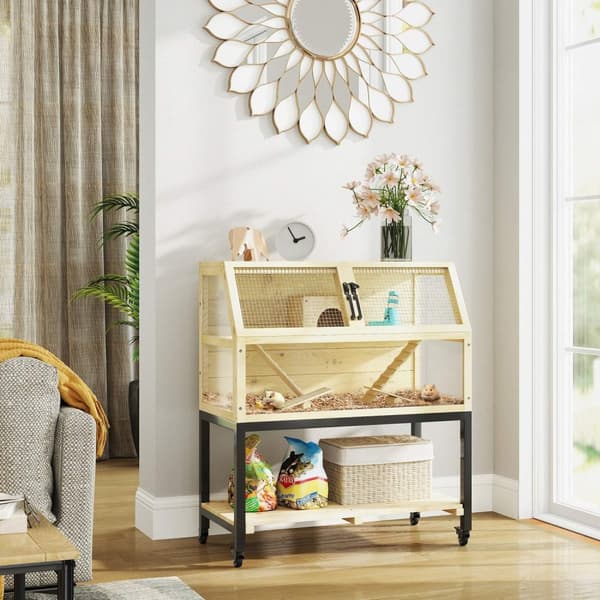 Rootz Wooden Dwarf Hamster Cage - Small Animal House - To -etagers kæledyrsindkapsling - Opbevaring og mobilitet - 87 x 43 x 101 cm