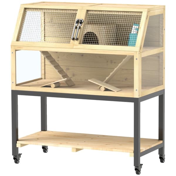 Rootz Wooden Dwarf Hamster Cage - Small Animal House - To -etagers kæledyrsindkapsling - Opbevaring og mobilitet - 87 x 43 x 101 cm