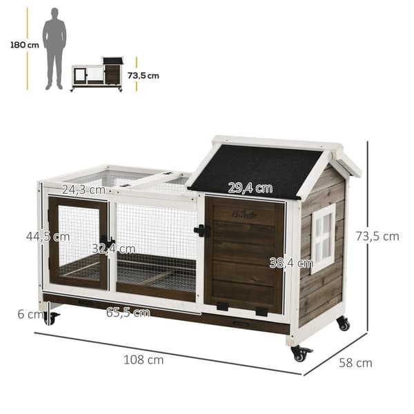 Rootz Rabbit Hutch Cage - gnaverindkapsling - Lille husly - Rollbar og sikker - 108L x 58W x 73,5 timer cm