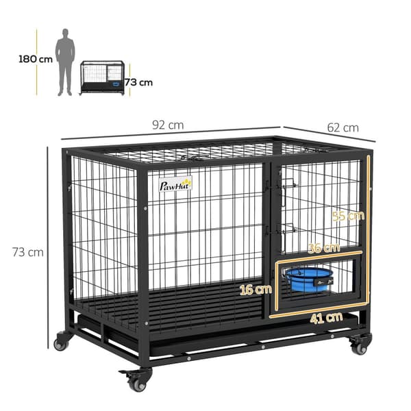Rootz Dog Cage Transport Cage - Bærbar kennel - Rolling Pet Crate - Fjernelig bakke - 92 cm x 62 cm x 73 cm