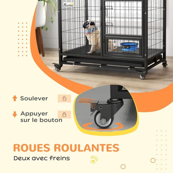 Rootz Dog Cage Transport Cage - Bærbar kennel - Rolling Pet Crate - Fjernelig bakke - 92 cm x 62 cm x 73 cm