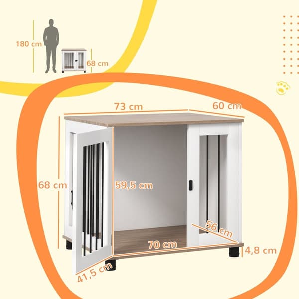 Rootz Dog Cage -pöytä - Pet Kennel - Sisälaatikko - Tyylikäs muotoilu - 73L x 60W x 68H CM